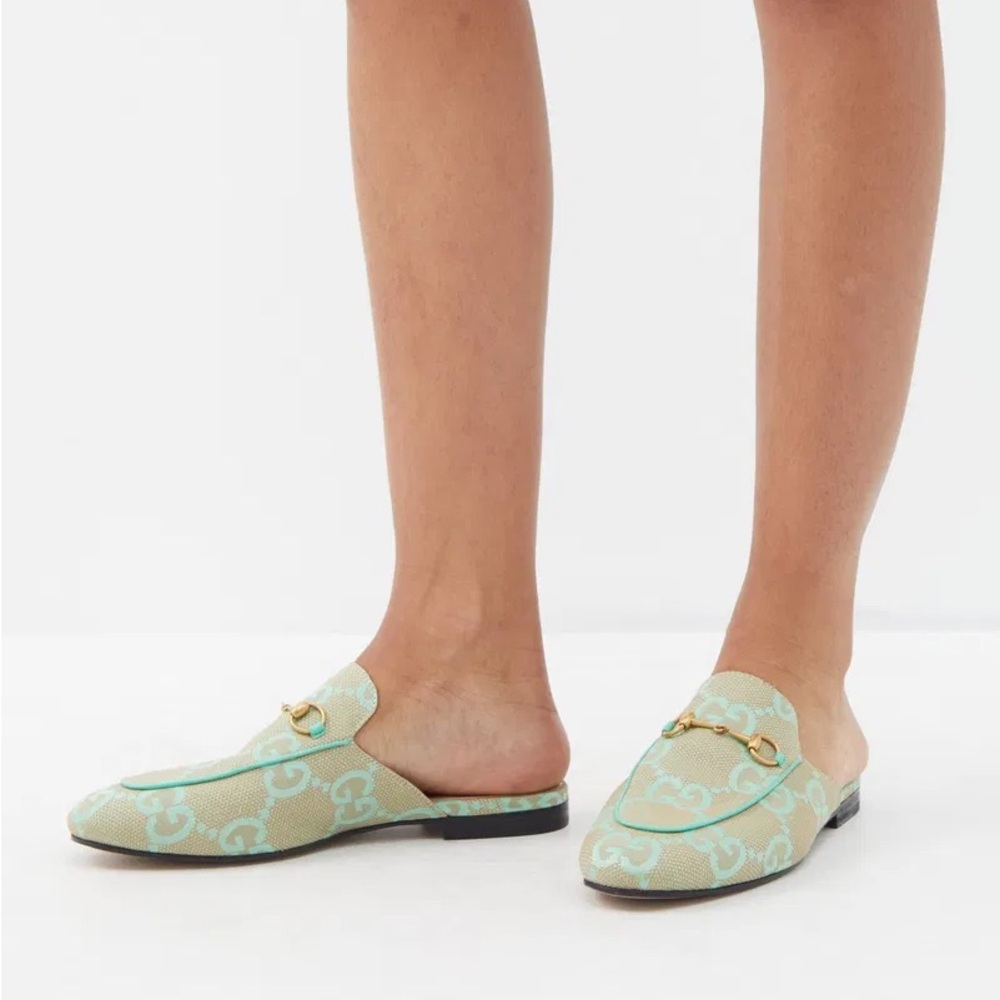 NEW Gucci Princetown Jumbo GG seafoam monogram mules - Picture 2 of 11